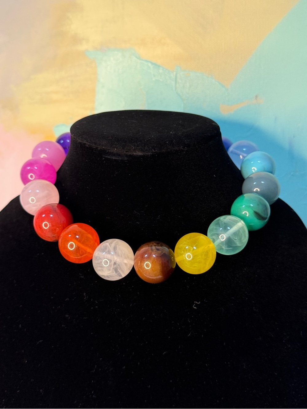 Multicolor Beaded Statement Necklace - Vibrant Round Gem Beads